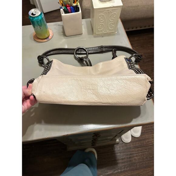 Vera Pelle Leather Cream and Brown Shoulder Bag Made in Italy - Picture 4 of 13